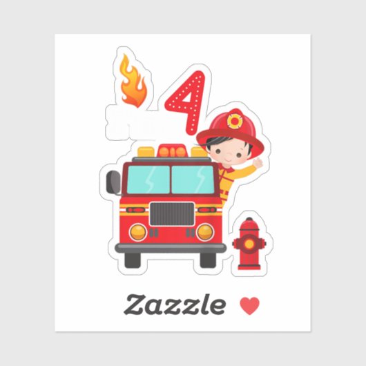 Ik ben 4de 'Birthday Boy Fire Engine' Truck Toddle Sticker (Vel)