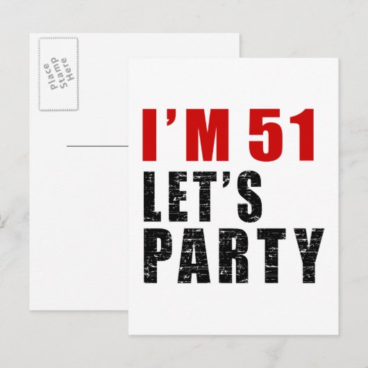 Ik ben 51 Let's Party Uitnodiging Briefkaart (Voorkant / Achterkant)