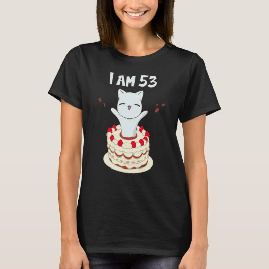 Ik ben 53 kattekatjes met verjaardagstaart t-shirt (Voorkant)