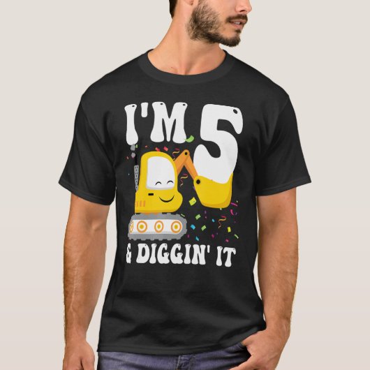 Ik ben 5 en Diggin het 5e verjaardag constructie E T-shirt (Voorkant)