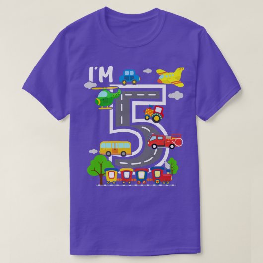 Ik ben 5-jarig jongetje 5th Bday Train Car Fire Tr T-shirt (Design voorkant)