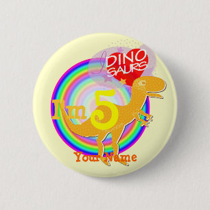 Ik ben 5-jarige Oranje T-Rex Dino Jouw naam Button