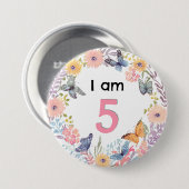 Ik ben 5 mooie bloemenvlinder pin badge Button (Voorkant /achterkant)
