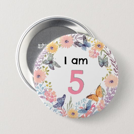 Ik ben 5 mooie bloemenvlinder pin badge Button (Voorkant /achterkant)