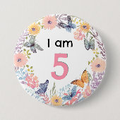 Ik ben 5 mooie bloemenvlinder pin badge Button (Voorkant)