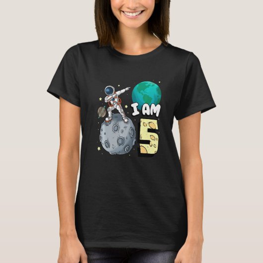 Ik ben 5 Space Astronaut Kind Moon Walker 5th Birt T-shirt (Voorkant)