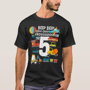 Ik ben 5 Verjaardag Jongen 5e Bday Treinen Auto's  T-shirt
