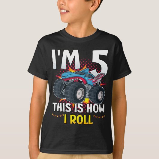 Ik ben 5 zo draai ik Monster Truck Boy T-shirt (Voorkant)