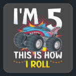 Ik ben 5 Zo ga ik Monster Truck draaien Vierkante Sticker<br><div class="desc">Ik ben 5 zo draai ik Monster Truck 5th Birthday Boys Family Matching Design Gift Square Sticker Classic Collectie.</div>