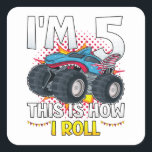 Ik ben 5 Zo ga ik Monster Truck draaien Vierkante Sticker<br><div class="desc">Ik ben 5 zo draai ik Monster Truck 5th Birthday Boys Family Matching Design Gift Square Sticker Classic Collectie.</div>