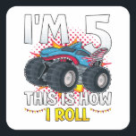 Ik ben 5 Zo ga ik Monster Truck draaien Vierkante Sticker<br><div class="desc">Ik ben 5 zo draai ik Monster Truck 5th Birthday Boys Family Matching Design Gift Square Sticker Classic Collectie.</div>
