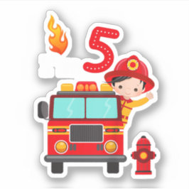 Ik ben 5th Birthday Boy Fire Engine Truck Toddler  Sticker