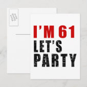 Ik ben 61 Let's Party Uitnodiging Briefkaart (Voorkant / Achterkant)