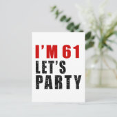 Ik ben 61 Let's Party Uitnodiging Briefkaart (Staand voorkant)