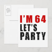 Ik ben 64 Let's Party Uitnodiging Briefkaart (Voorkant / Achterkant)