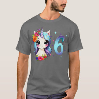 Ik ben 6 met eenhoorn meisje verjaardag 6 jaar oud t-shirt