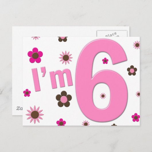 Ik ben 6 roze en bruine bloemen briefkaart (Voorkant / Achterkant)