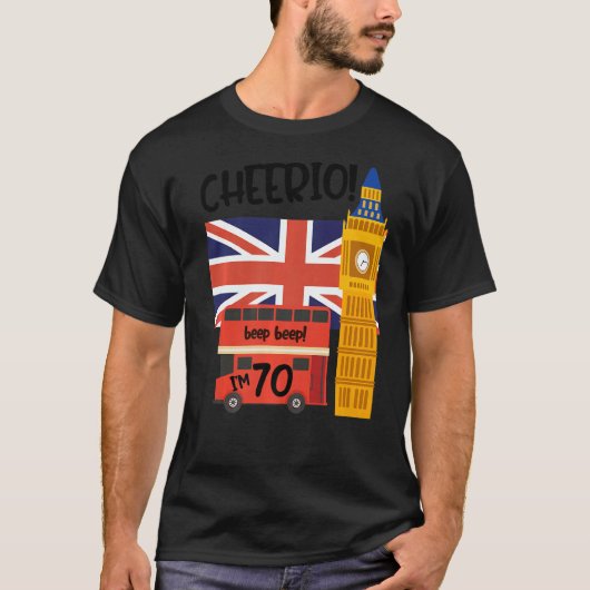 Ik ben 70 70ste verjaardag British London Theme 70 T-shirt (Voorkant)