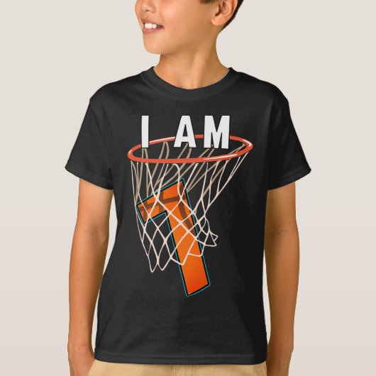 Ik ben 7 basketbal thema 7e verjaardag feestje Cel T-shirt (Voorkant)