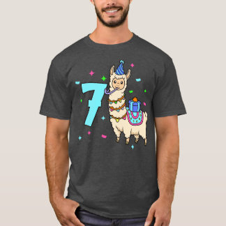 Ik ben 7 met Lama kinderen verjaardag 7 jaar oud T-shirt