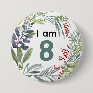 Ik Ben 8 Elegante Botanische Planten Verjaardag Sp Ronde Button 7,6 Cm