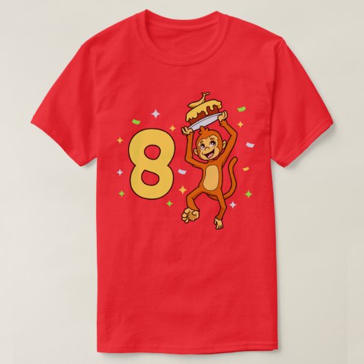Ik ben 8 met aap kinderen verjaardag 8 jaar oud t-shirt (Design voorkant)
