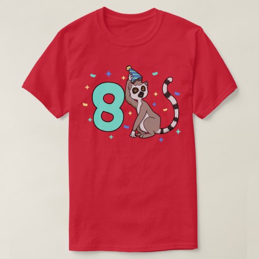 Ik ben 8 met lemur kinderen verjaardag 8 jaar oud t-shirt (Design voorkant)