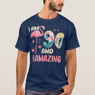 Ik ben 90 en Flamazing Bithday Flamingo 90th Bday  T-shirt