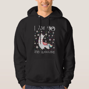 Ik ben 90 jaar oud Llamazing Schattige Llama 90th Hoodie