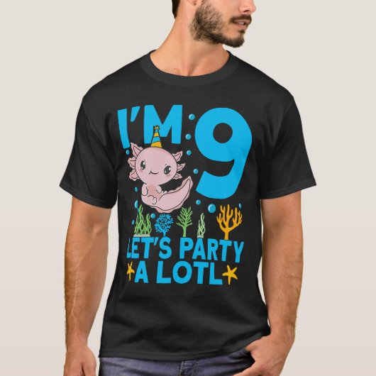 Ik ben 9 dagen Axolotl feest schattig 9th Birthday T-shirt (Voorkant)