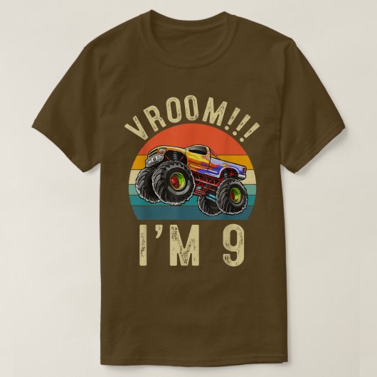 Ik ben 9 jaar oude Vroom 9th Birthday Party Truck T-shirt (Design voorkant)