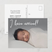 Ik ben aangekomen Baby Foto Geboorte Aankondiging (Voorkant / Achterkant)
