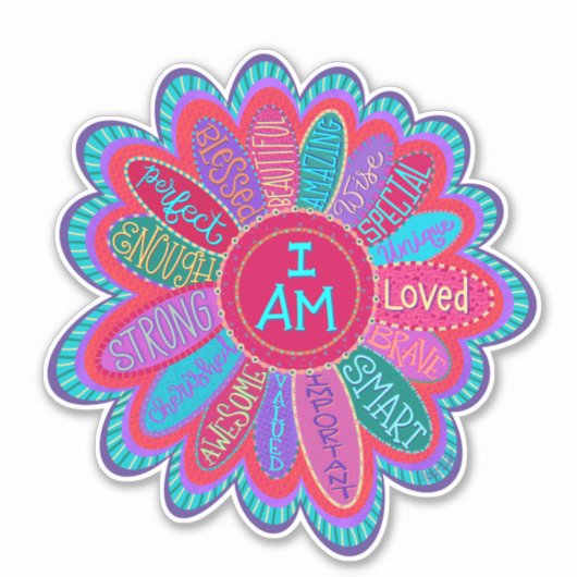 Ik ben aanmoediging roze bloem, inspirativiteit sticker (Voorkant)