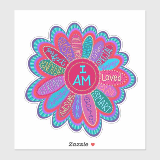 Ik ben aanmoediging roze bloem, inspirativiteit sticker (Vel)