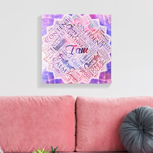 Ik ben Affirmations Word Cloud Art in lotus Canvas Afdruk (Insitu (Woonkamer))