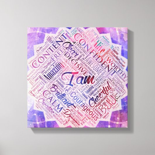 Ik ben Affirmations Word Cloud Art in lotus Canvas Afdruk (Voorkant)