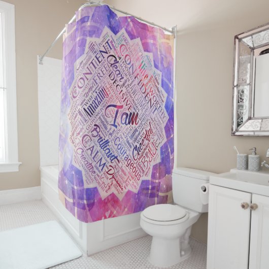 Ik ben Affirmations Word Cloud Art in lotus Douchegordijn (In situ)