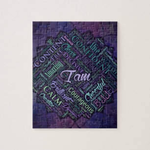 Ik ben Affirmations Word Cloud Art in lotus Legpuzzel