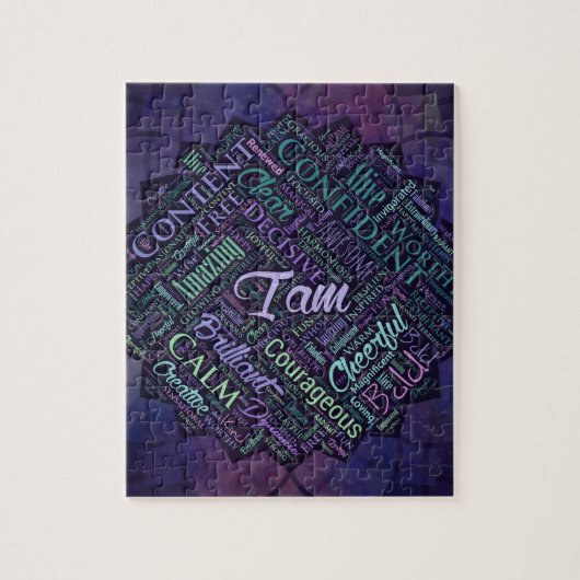 Ik ben Affirmations Word Cloud Art in lotus Legpuzzel (Verticaal)