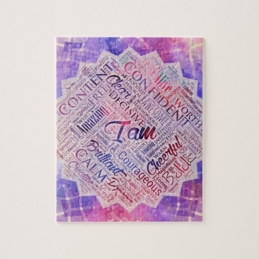 Ik ben Affirmations Word Cloud Art in lotus Legpuzzel (Verticaal)