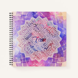 Ik ben Affirmations Word Cloud Art in lotus Notitieboek