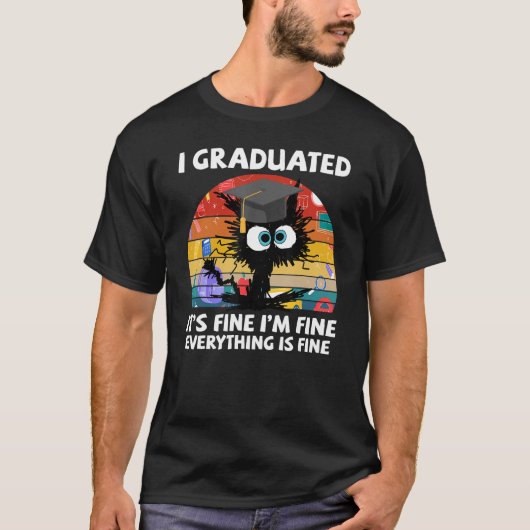 Ik ben afgestudeerd Retro Funny Black Cat School T-shirt (Voorkant)