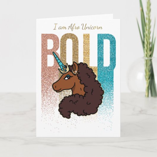 Ik ben Afro Eenhoorn | Bold Glitter Design Kaart (Voorkant)