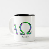 Ik ben Alfa en Omega - Revelation 22:13 Tweekleurige Koffiemok (Voorkant links)