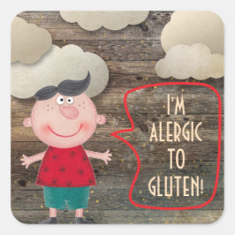 IK BEN ALLERGISCH GLUTEN DAG ZWART RUSTIC BOY CLOW VIERKANTE STICKER