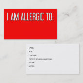 "IK BEN ALLERGISCH VOOR" CONTACTKAARTJE (Voorkant / Achterkant)