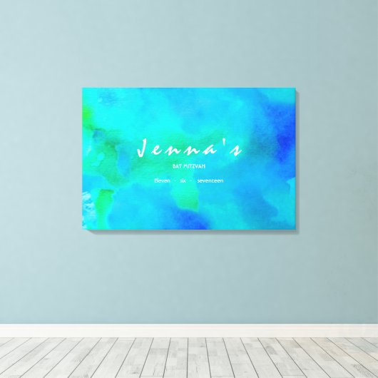 Ik ben AQUA WATERVERF Bat Mitzvah Inloggen Board Canvas Afdruk (Insitu (Houten vloer))