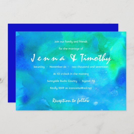 Ik ben AQUA WATERVERF bruiloft uitnodiging (Voorkant / Achterkant)