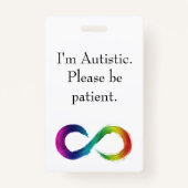 "Ik ben autistisch, alsjeblieft geduldig" lanyard Badge (Voorkant)