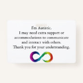 "Ik ben Autistisch" Bewustzijn — Communicatie Kaar Badge (Voorkant)